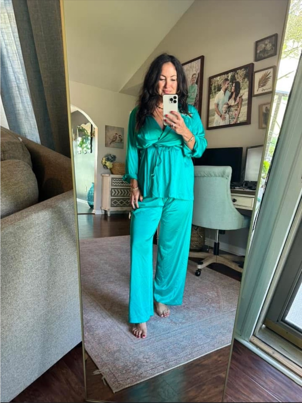 JCPenney 1980’s Turquoise Satin Lounge Set - Two-Piece Top & Pants